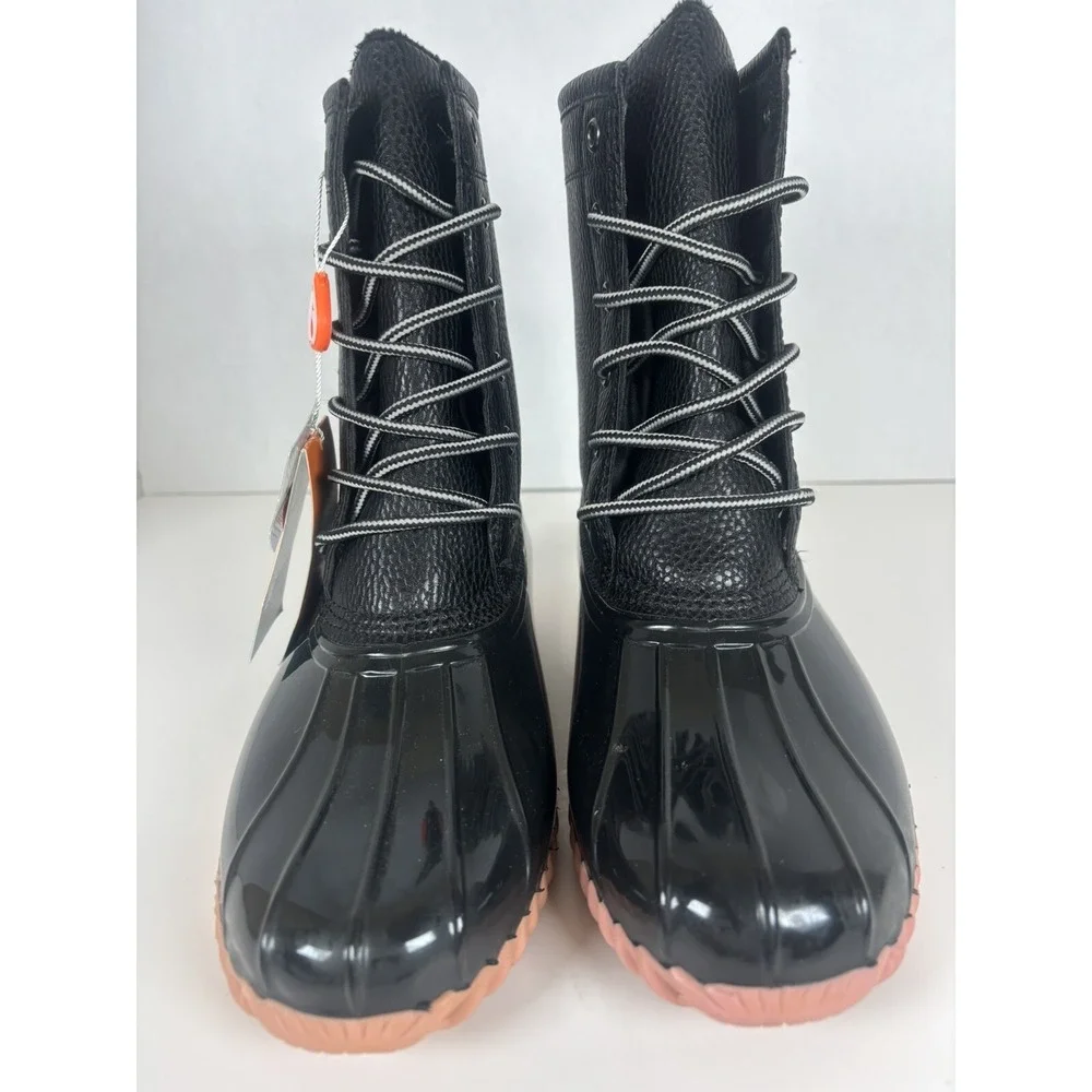 Sporto Duck Rain Boots Black Dakota Lace Up Waterproof Women's Size 8 New W/Tags